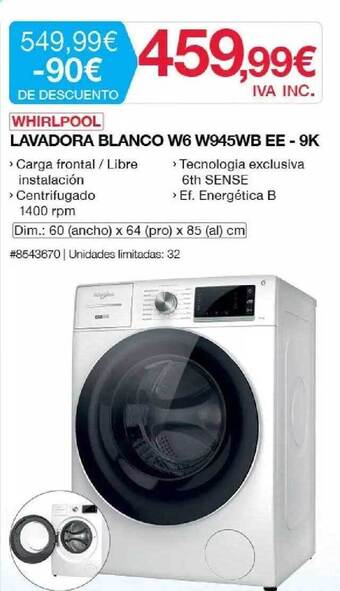 Costco Whirlpool Lavadora Blanco W6 W945wb Ee - 9k oferta