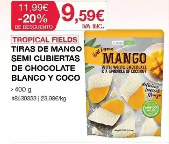Costco Tropical Fields Tiras De Mango Semi Cubiertas De Chocolate Blanco Y Coco oferta
