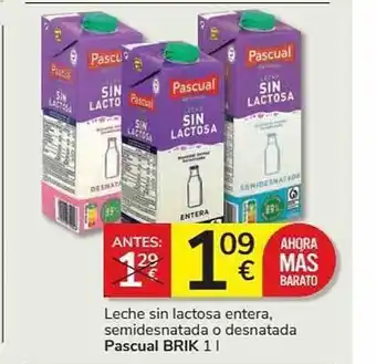 Supermercados Charter Leche Sin Lactosa Entera Semidesnatada O Desnatada Pascual Brik oferta