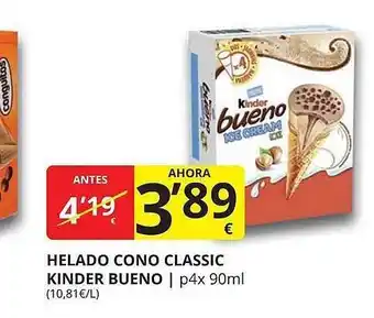 Supermercados MAS Helado Cono Classic Kinder Bueno oferta