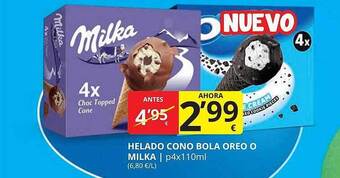 Supermercados MAS Helado Cono Bola Oreo O Milka oferta