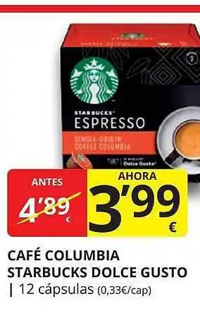 Supermercados MAS Café Columbia Starbucks Dolce Gusto oferta