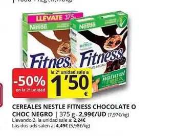 Supermercados MAS -50% En La 2a Unidad Cereales Nestle Fitness Chocolate O Choco Negro oferta