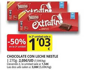 Supermercados MAS -50% En La 2a Unidad Chocolate Con Leche Nestle oferta