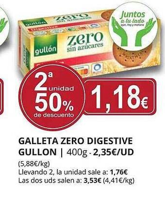 Supermercados MAS 2a Unidad 50% De Descuento Galleta Zero Digestive Gullon oferta