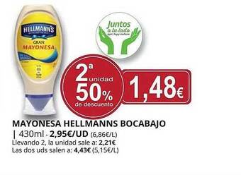 Supermercados MAS 2a Unidad 50% De Descuento Mayonesa Hellmanns Bocabajo oferta