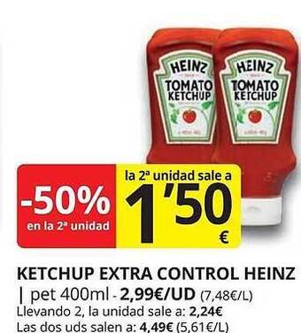 Supermercados MAS -50% En La 2a Unidad Ketchup Extra Control Heinz oferta