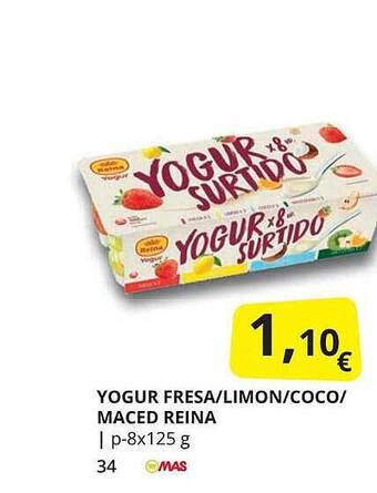 Supermercados MAS Yogur Fresa Limon Coco Maced Reina oferta