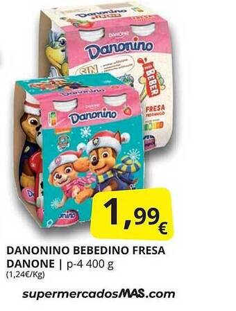 Supermercados MAS Danonino Bebedino Fresa Danone oferta