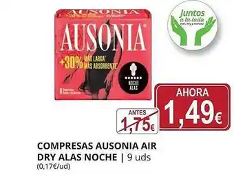 Supermercados MAS Compresas Ausonia Air Dry Alas Noche oferta