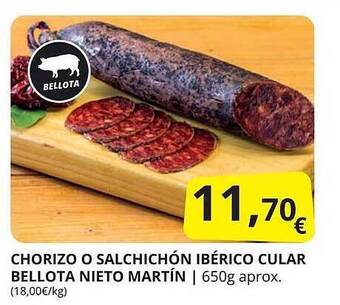 Supermercados MAS Chorizo O Salchichón Ibérico Cular Bellota Nieto Martín oferta