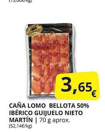 Supermercados MAS Caña Lomo Bellota 50% Ibérico Guijuelo Nieto Martín oferta