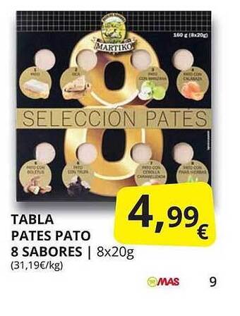 Supermercados MAS Tabla Pates Pato 8 Sabores oferta