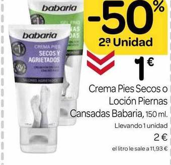 Supermercados El Jamón Crema Pies Secos O Loción Piernas Cansadas Babaria oferta