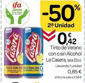 Supermercados El Jamón Tinto De Verano Con O Sin Alcohol La Casera oferta