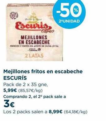 Hipercor Mejillones Fritos En Escabeche Escurís oferta