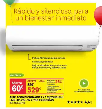 Leroy Merlin Aire Acondicionado 1 X 1 Mitsubishi Lmk-12-z6l-w 2.700 Frigorías oferta