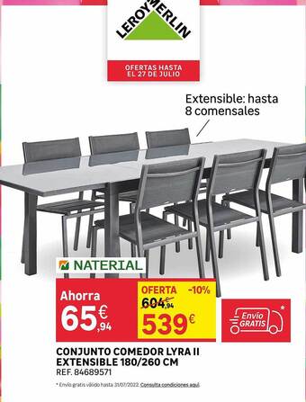 Leroy Merlin Conjunto Comedor Lyra II Extensible 180-260 Cm oferta
