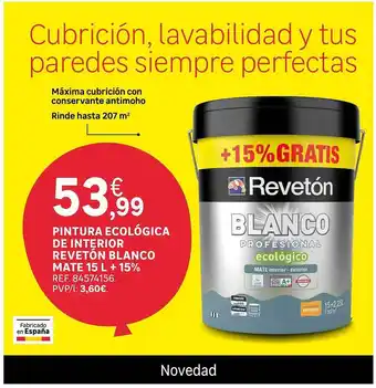 Leroy Merlin Pintura Ecológica De Interior Revetón Blanco Mate 15l + 15% oferta