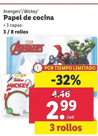 Lidl Avengers O Mickey Papel De Cocina oferta