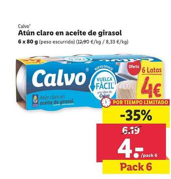 Lidl Calvo Atún Claro En Aceite De Girasol oferta