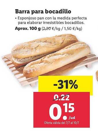 Lidl Barra Para Bocadillo oferta