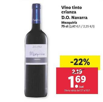 Lidl Vino Tinto Crianza D.o. Navarra Mezquíriz oferta