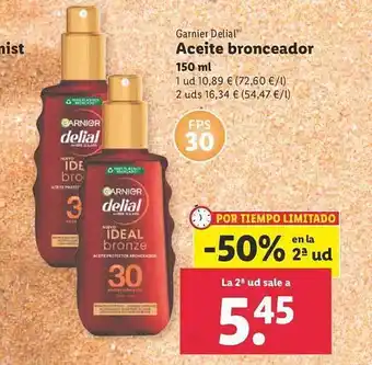 Lidl Garnier Delial Aceite Bronceador oferta