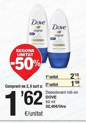 SPAR Segona Unitat -50% Desodorant Roll-on Dove oferta