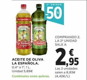 Hipercor 2a Unidad -50% Aceite De Oliva La Española oferta