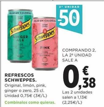 Hipercor 2a Unidad -50% Refrescos Schweppes oferta