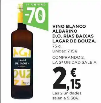Hipercor 2a Unidad -70% Vino Blanco Albariño D.o. Rías Baixas Lagar De Bouza oferta
