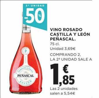 Hipercor 2a Unidad -50% Vino Rosado Castilla Y León Peñascal oferta