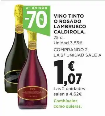 Hipercor 2a Unidad -70% Vino Tinto O Rosado Lambursco Caldirola oferta