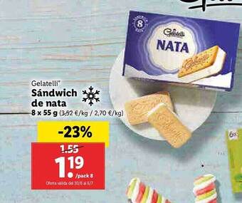 Lidl Gelatelli Sándwich De Nata oferta