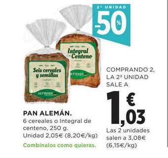 Hipercor 2a Unidad -50% Pan Alemán oferta