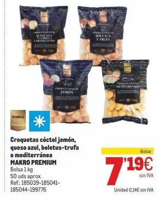 Makro Croquetas Cóctel Jamón Queso Azul Boletus-trufa O Mediterránea Makro Premium oferta