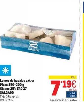 Makro Lomos De Bacalao Extra Pieza 250-300 G Glaseo 25% Fao 27 Salgado oferta