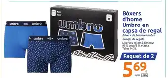 Action Bòxers d'home Umbro en capsa de regal Talles M-XL Paquet de 2 oferta