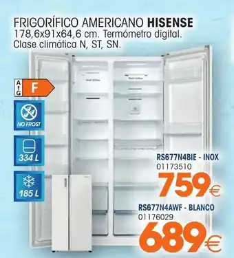 Master Cadena Hisense Frigorífico Americano RS677N4BIE - Inox 178.6x91x64,6 cm oferta