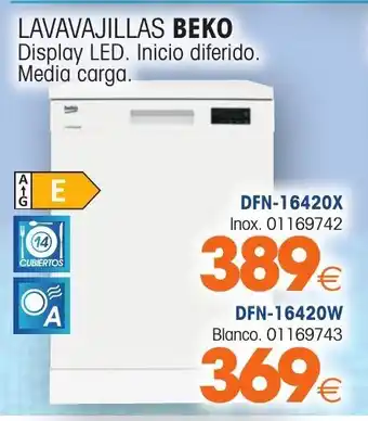 Beko Lavavajillas Display LED DFN-16420X Inox