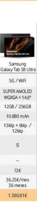Vodafone Samsun Galaxy Tab S8 Ultra oferta