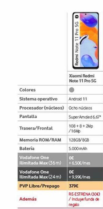 Vodafone Xiaomi Redmi Note 11 Pro 5g oferta