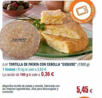 Abordo Tortilla De Patata Con Cebolla oferta