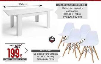Atrapamuebles Mesa De Comedor Extensible Pack 4 Sillas oferta
