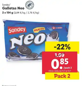 Lidl Sondey Galletas Neo 2 x 154 g Pack 2 oferta
