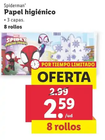 Lidl Spiderman Papel higiénico 3 capas 8 rollos oferta