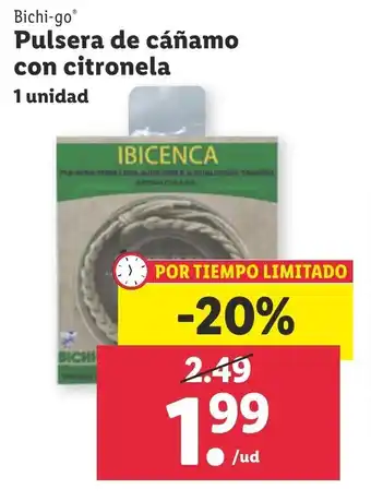 Lidl Bichi-go Pulsera de cáñamo con citronela 1 unidad oferta