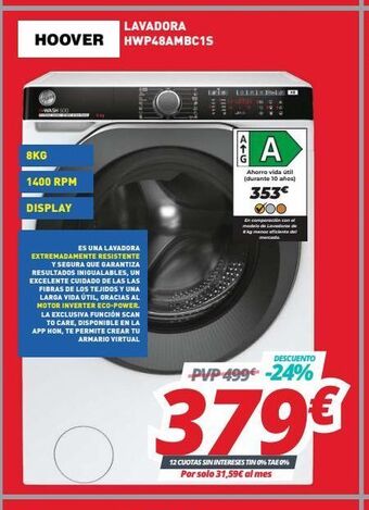 Mi electro Hoover lavadora hwp48ambc1s oferta