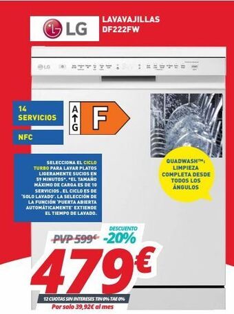 Mi electro Lg lavavajillas df222fw oferta